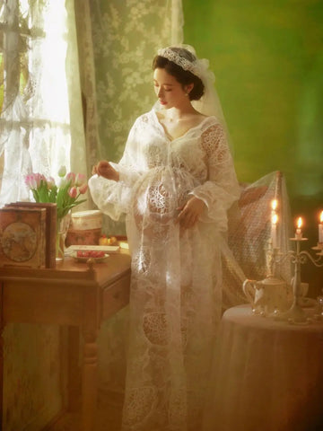 MQTIME  -   Fation Women Photography Props Maternity Dresses Lace Perspective Pregnancy Pregant Dress Studio Photoshoot Photo Clothes